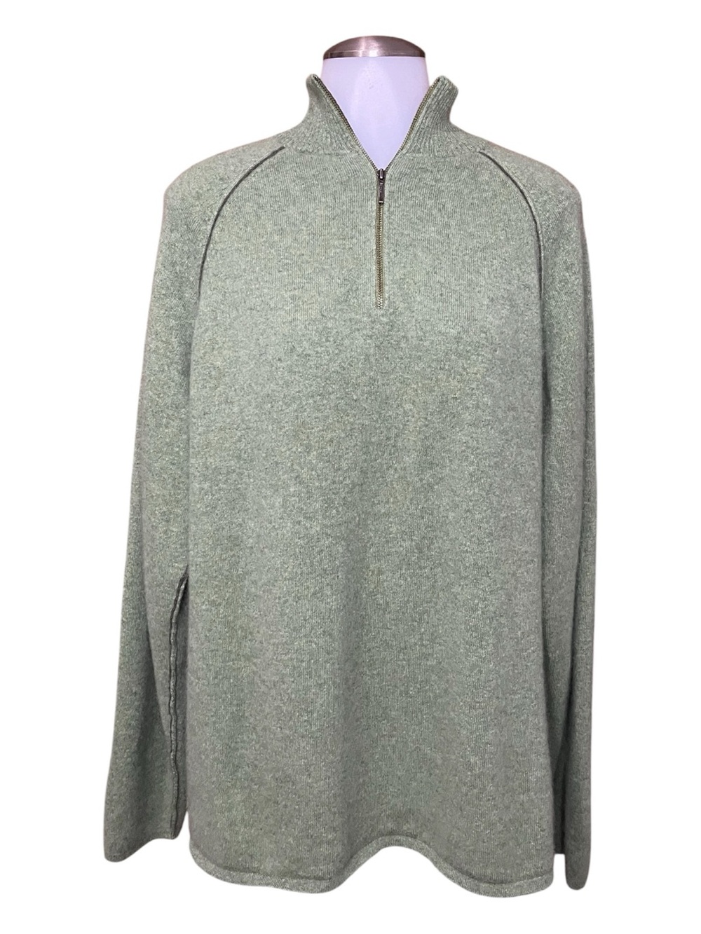 Brookmore Men's 100% Cashmere 1/4 Zip Sweater Green Mock Neck Pullover L